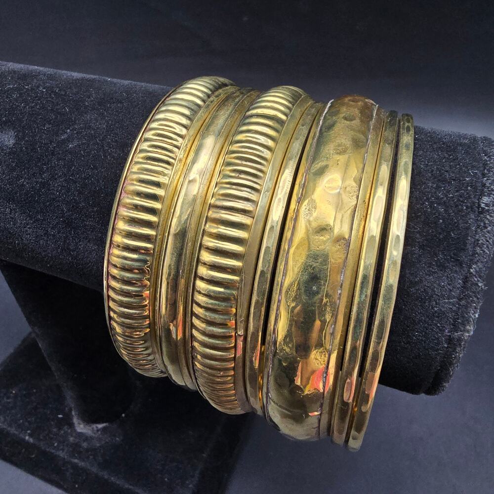 Gold Tone Bangle Bracelet Stack Set of 5 Costume Jewelry